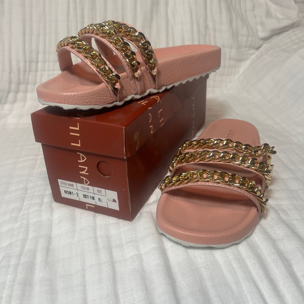 Liliana Pink Sandals with Gold Chain Accents
